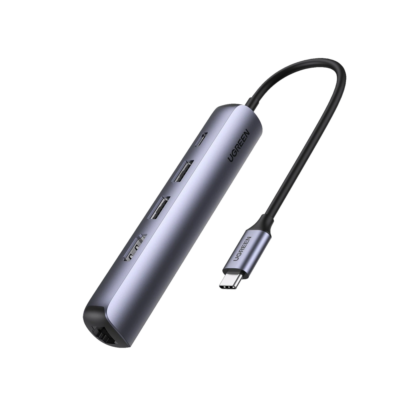 UGREEN - HUB USB-C (Docking Station) 5 en 1, Ultra Delgado, 2 USB-A 3.1 a (5 Gbps), HDMI 4K@60Hz, RJ45 (Gigabit Ethernet), USB-C PD Carga Rápida 100W, Soporta OTG
