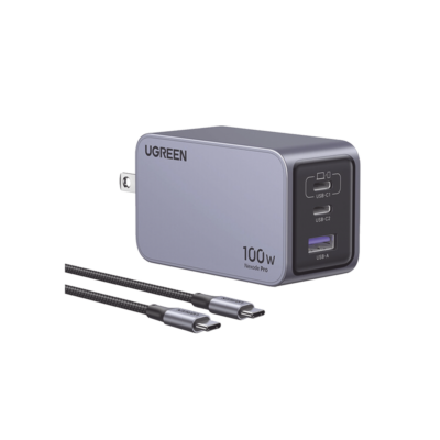 UGREEN - Nexode Pro 100W Cargador Tipo C con Cable 1.5M,3 Puertos Carga Rápida Compatible con MacBook Pro/Air, DELL XPS, iPad Pro, iPhone 16 15, Galaxy S24 y Más