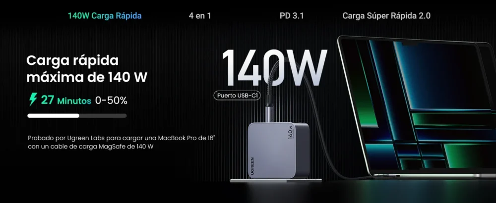 UGREEN - Cargador de 160W serie Nexode Pro, 4 Puertos de Carga Rápida, 3 USB-C, 1 USB-A - Image 3