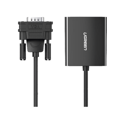 UGREEN - Adaptador de video VGA(Entrada)-HDMI(Salida) Resolución de 1080P@60Hz, Puerto Estéreo de 3.5 mm, Plug and Play, Longitud del Cable 15 cm, Incluye Cable de Alimentacion USB