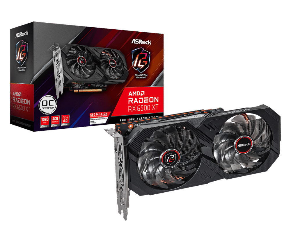 ASROCK - Tarjeta de Video AMD Radeon RX 6500 XT Phantom Gaming D OC, 4GB, 64-bit, PCI-E 4.0, GDDR6, HDMI - DisplayPort