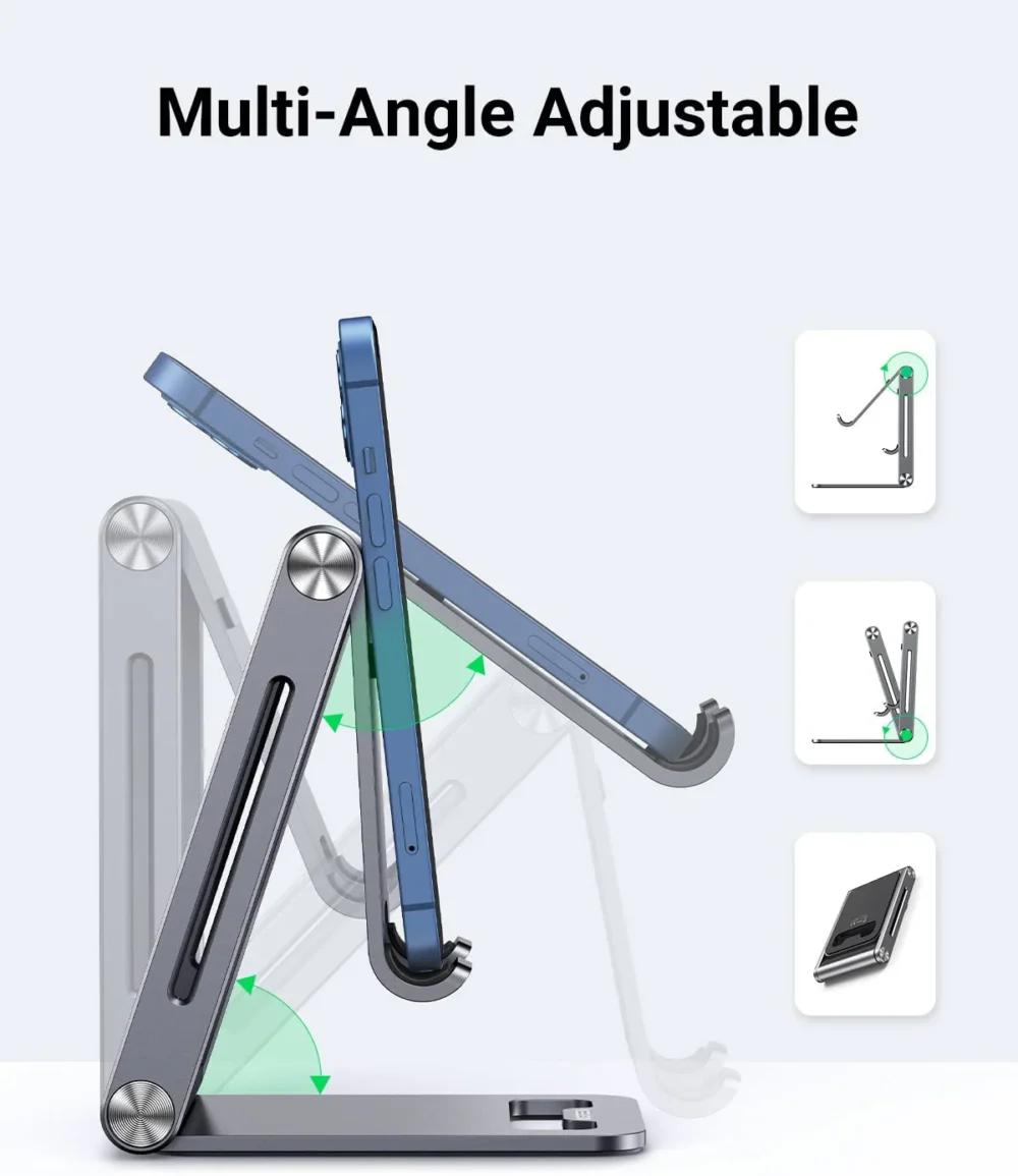 UGREEN - Soporte para Teléfono Celular de Aluminio, Angulo Ajustable, Compatible con dispositivos de 4.7'' a 7.9'', Color Gris. - Image 2