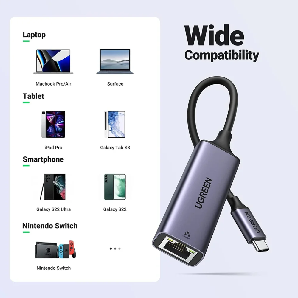 UGREEN - Adaptador de Red USB-C 3.1 (5 Gbps) a RJ45 | Thunderbolt 3 | Admite 10/100/1000 Mbps - Image 2