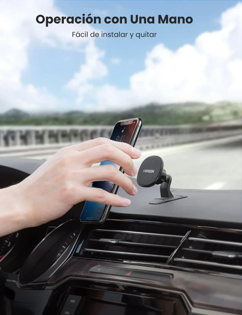 UGREEN - Soporte de Celular Magnético para Auto, 4 Imanes N45, Adhesivo 3M, Compatibilidad 4.7 a 7.2” - Image 3