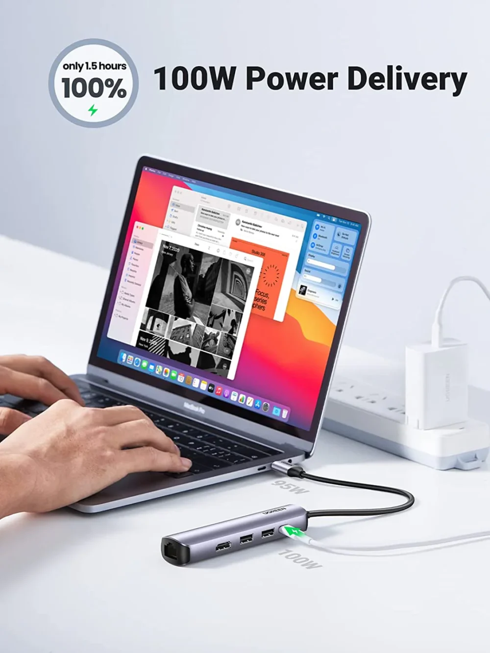 UGREEN - HUB USB-C (Docking Station) 5 en 1, Ultra Delgado, 2 USB-A 3.1 a (5 Gbps), HDMI 4K@60Hz, RJ45 (Gigabit Ethernet), USB-C PD Carga Rápida 100W, Soporta OTG - Image 3