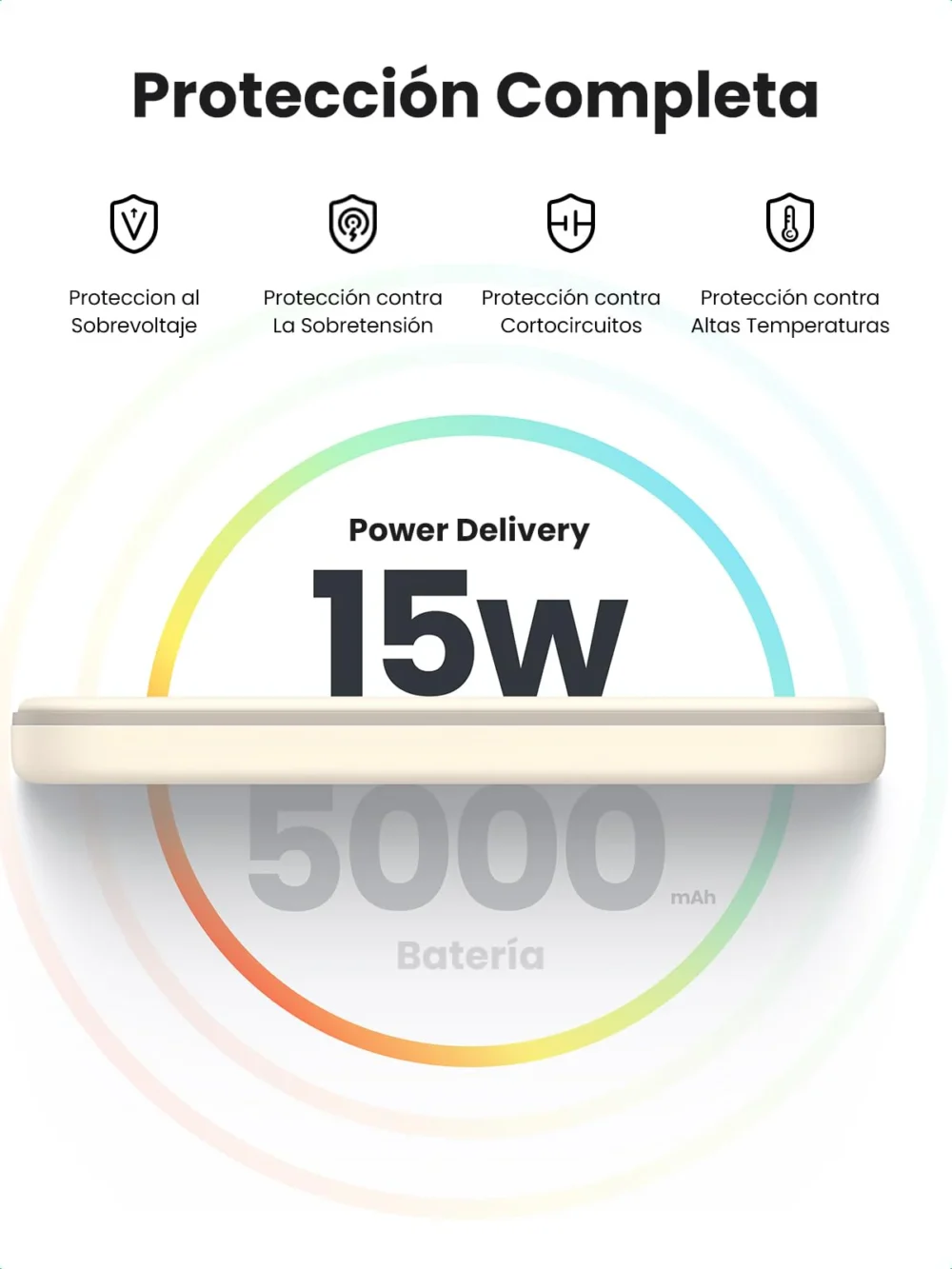 UGREEN - Power Bank MagSafe de 5000mAh, 15W, Carga Inalámbrica y por Cable USB-C, Color Beige. - Image 3
