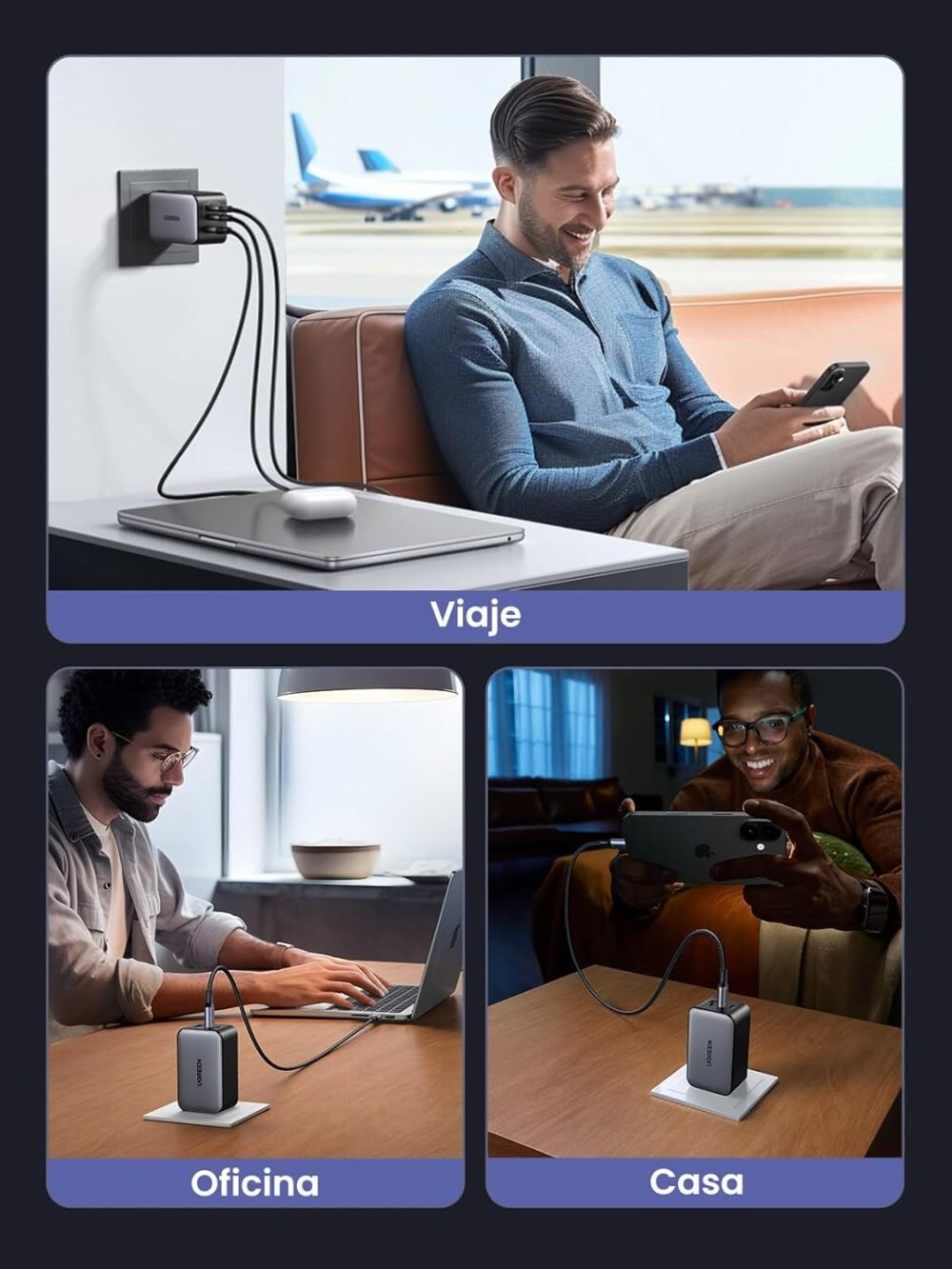 UGREEN - Cargador de 65W serie Nexode S, 3 Puertos de Carga Rápida, 2 USB-C, 1 USB-A, Tecnología GaN II - Image 2