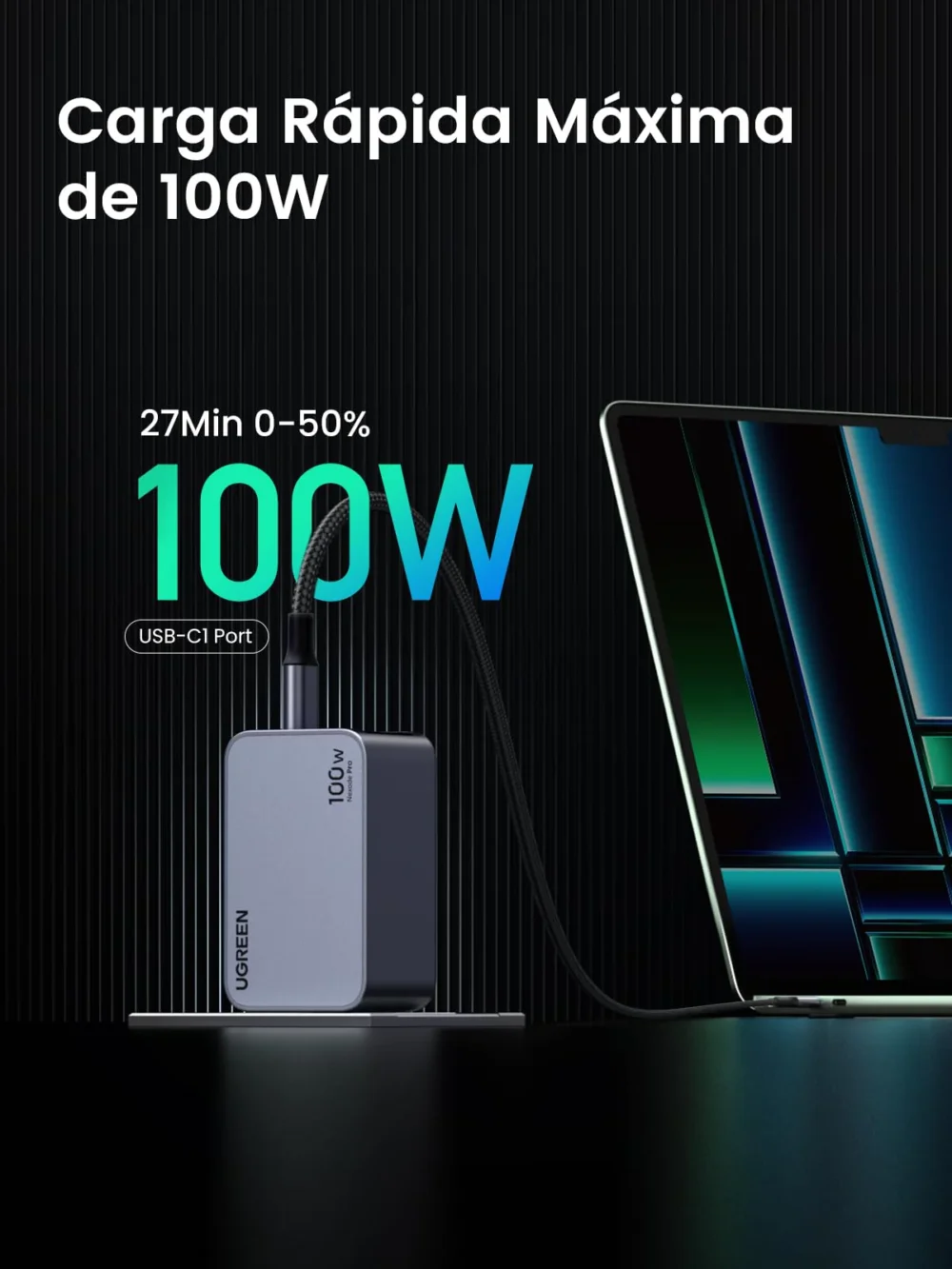 UGREEN - Nexode Pro 100W Cargador Tipo C con Cable 1.5M,3 Puertos Carga Rápida Compatible con MacBook Pro/Air, DELL XPS, iPad Pro, iPhone 16 15, Galaxy S24 y Más - Image 4
