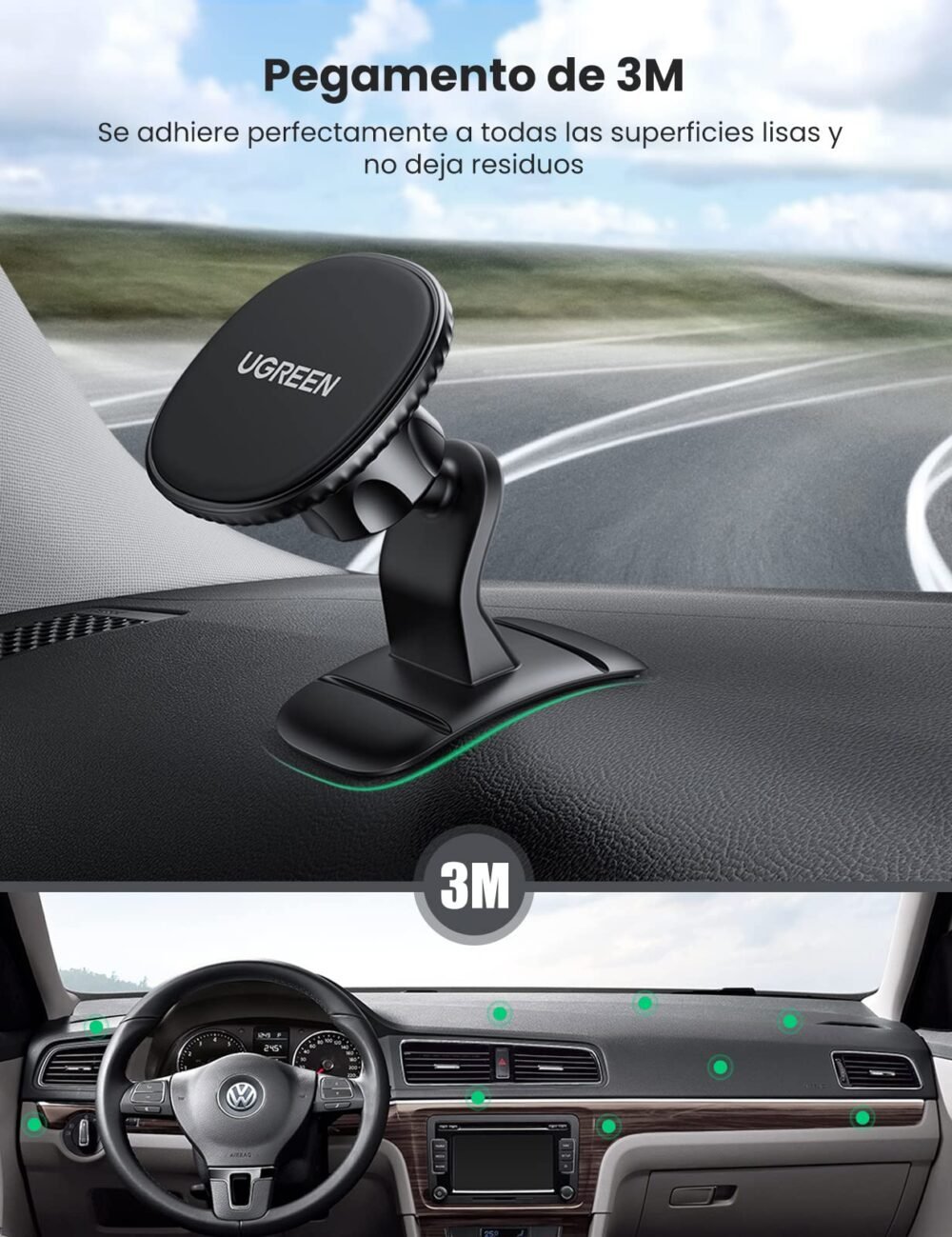 UGREEN - Soporte de Celular Magnético para Auto, 4 Imanes N45, Adhesivo 3M, Compatibilidad 4.7 a 7.2” - Image 4