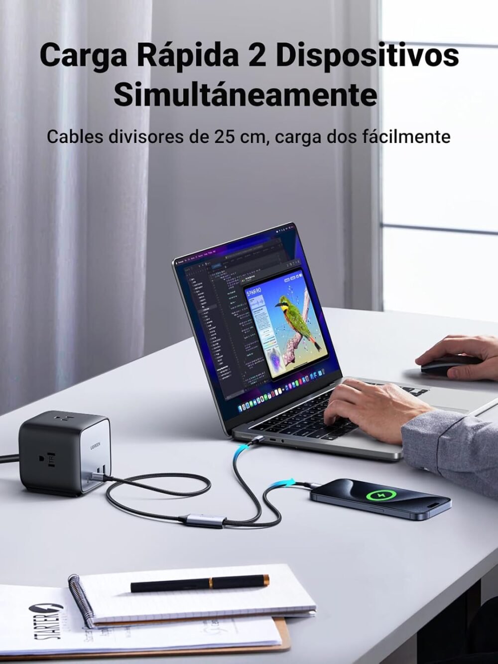 UGREEN - Cable USB-C a Y (USB-C & USB-C), 1.5 Metros, Carga Rápida de hasta 100W, Compatible con MacBook, iPhone, Galaxy, Pixel, y más - Image 4