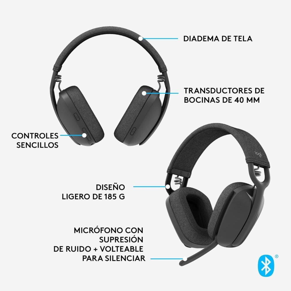 LOGITECH - Zone Vibe 100 Auriculares Inalámbricos con Micrófono de Cancelación de Ruido, Bluethooth Multipunto - Image 3