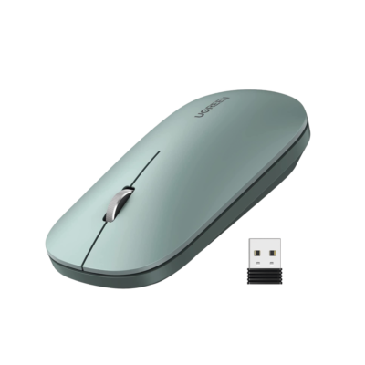 UGREEN - Mouse inalámbrico 2.4 GHz, Ultra Delgado y Silencioso, DPI 1000/1600/2000/4000 (Ajustable), Alcance 10m, Scroll de Aluminio, Contiene Receptor USB , Color Verde