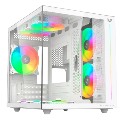 BALAM RUSH - Gabinete Gamer Mini Torre Tank Pro Evo GM955, Max MB M-ATX Ultra Wide Panel Izq Cristal + Frente Cristal