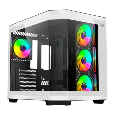 BALAM RUSH - Gabinete Gamer Media Torre Tank Master 9600 TB Max MB ATX Ultra Wide + Sin Bordes, Color Blanco y Negro