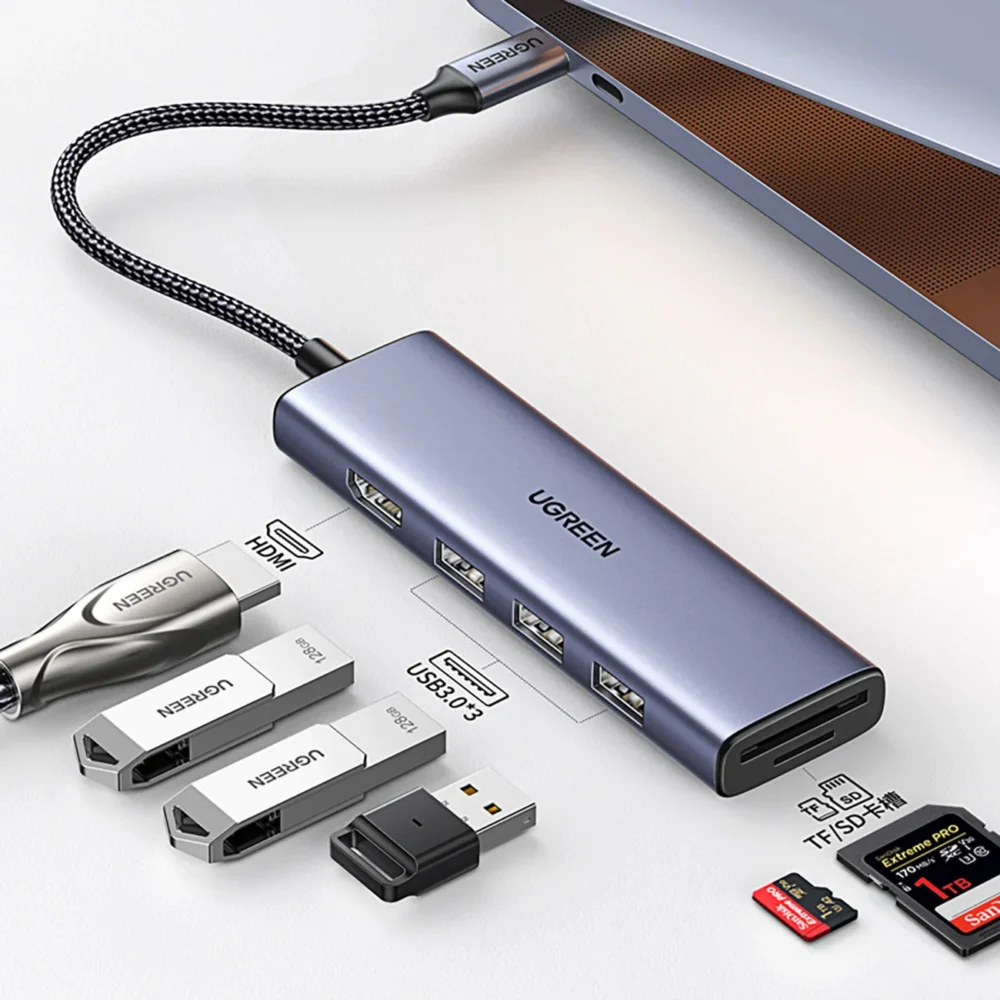 UGREEN - HUB USB-C (Docking Station) 6 en 1, HDMI 4K@30Hz, 3 Puertos USB 3.0, Lector Tarjeta SD + Micro SD (TF). - Image 4