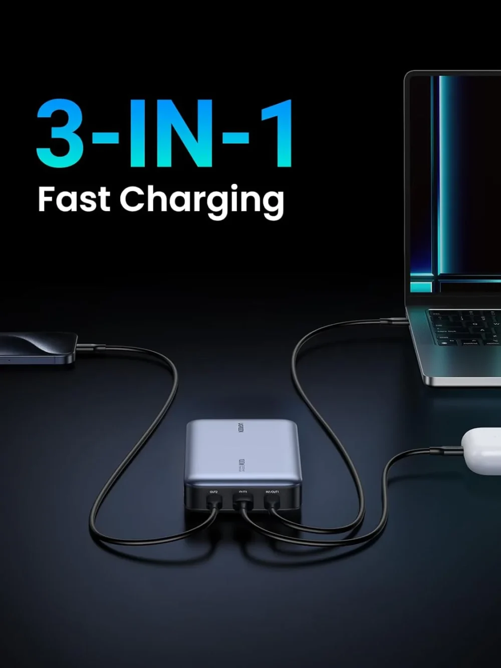 UGREEN - Power Bank de 20000mAh, 3 Salidas 100W Max, USB-A + 2 USB-C - Image 2