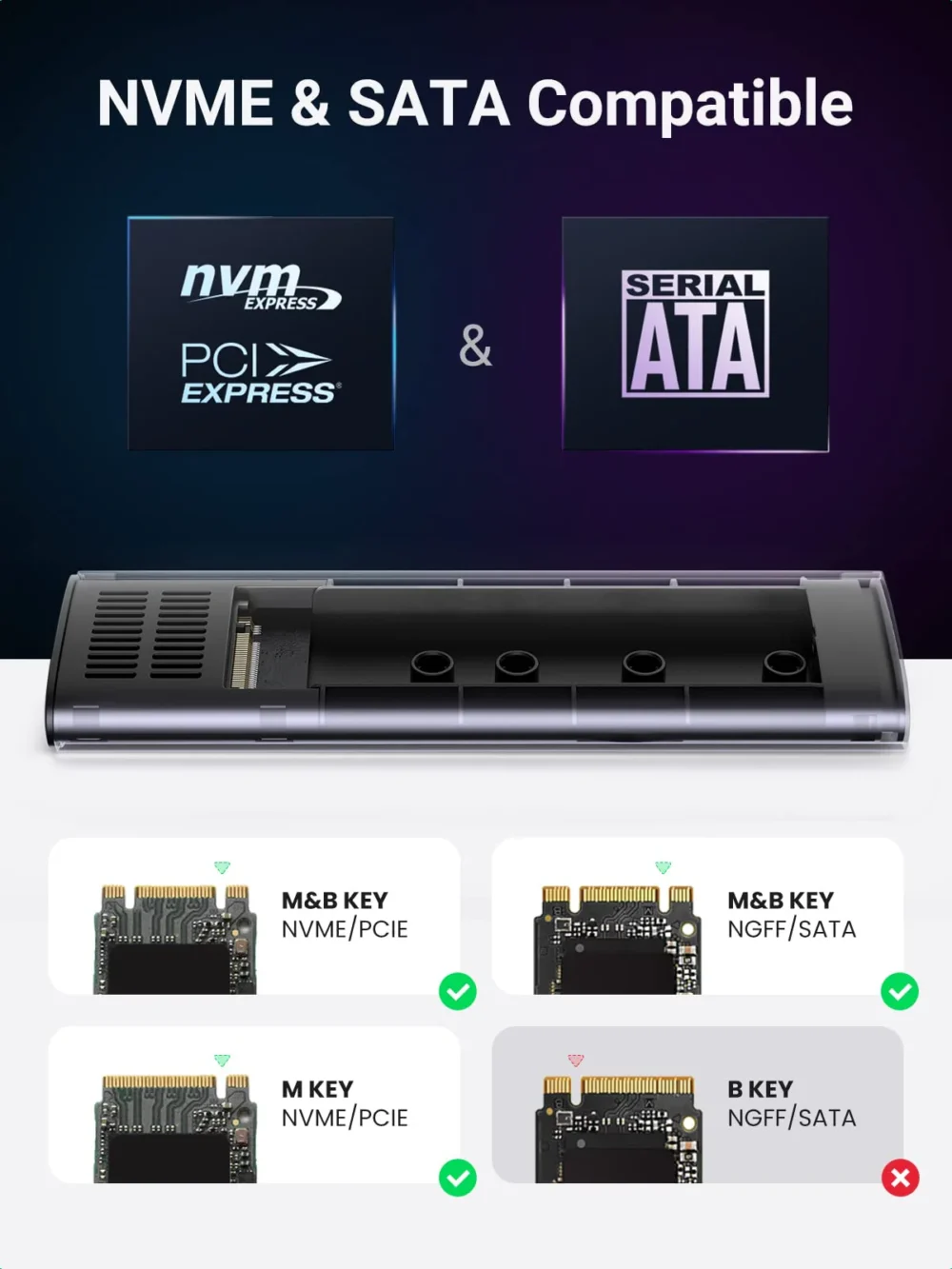 UGREEN - Carcasa para SSD M.2 NVME 2230/2242/2260/2280 NVMe PCIe SSD y M.2 SATA USB 3.2 Gen 2 y PCIe 3.0 - Image 2