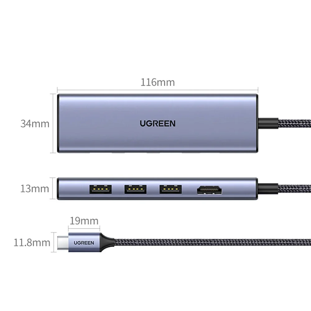 UGREEN - HUB USB-C (Docking Station) 6 en 1, HDMI 4K@30Hz, 3 Puertos USB 3.0, Lector Tarjeta SD + Micro SD (TF). - Image 2
