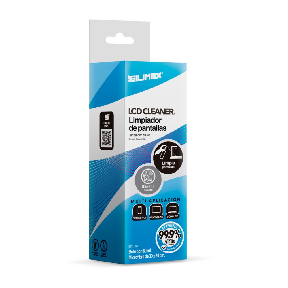 SILIMEX - Kit de limpieza LCD Cleaner para pantallas con microfibra y bote de 60 ml