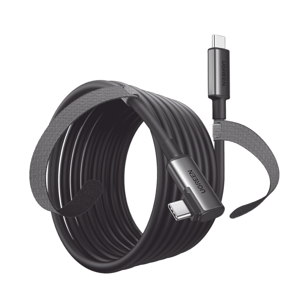 UGREEN - Cable USB-C a USB-C (Cable Link) 5 metros, Transferencia de Alta Velocidad Carga Rápida, Un Extremo Angulado Nylon Trenzado.