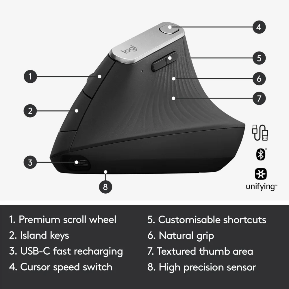 LOGITECH - Mouse MX Vertical Advanced Ergonomic configurable 400-4000 DPI Color Negro - Image 3