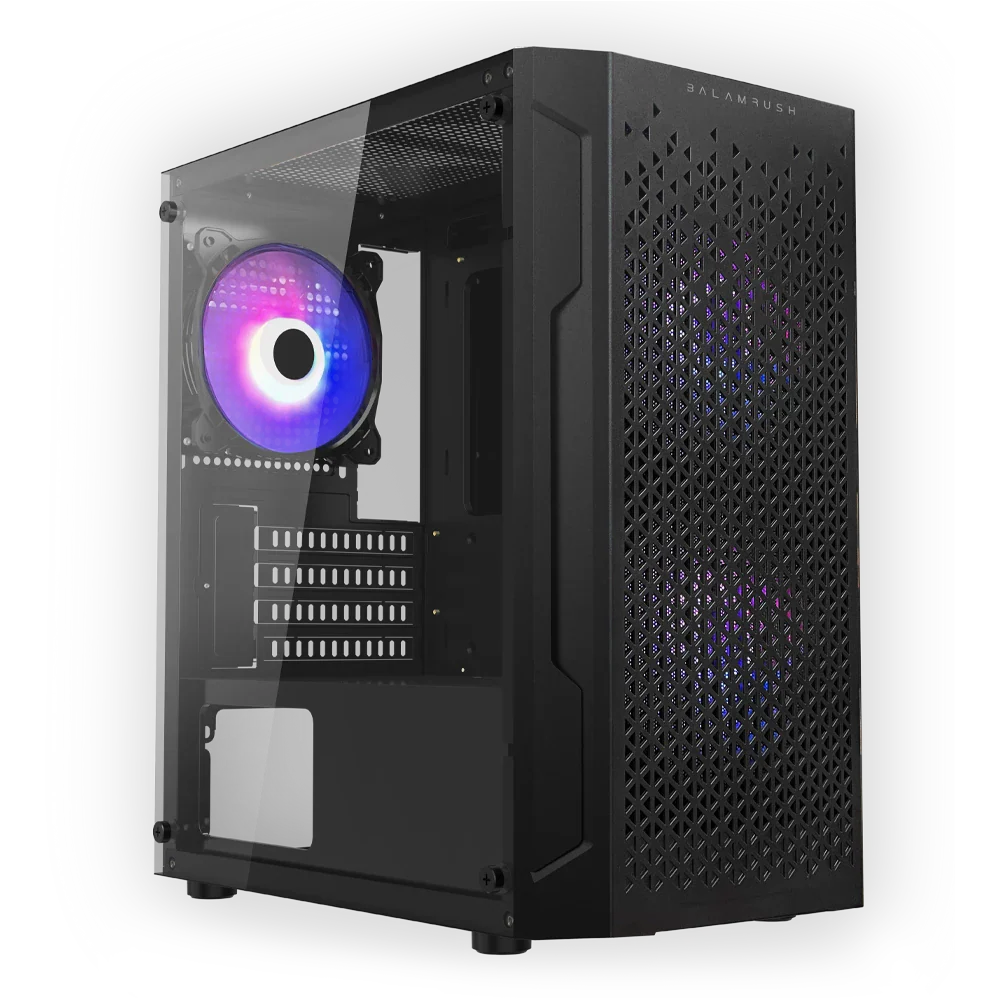BALAM RUSH - Gabinete Artic GI725, Mini-Tower, Micro-ATX/Mini-ITX, USB 2.0/3.0, sin Fuente, 3 Ventiladores Instalados, Negro/Gris