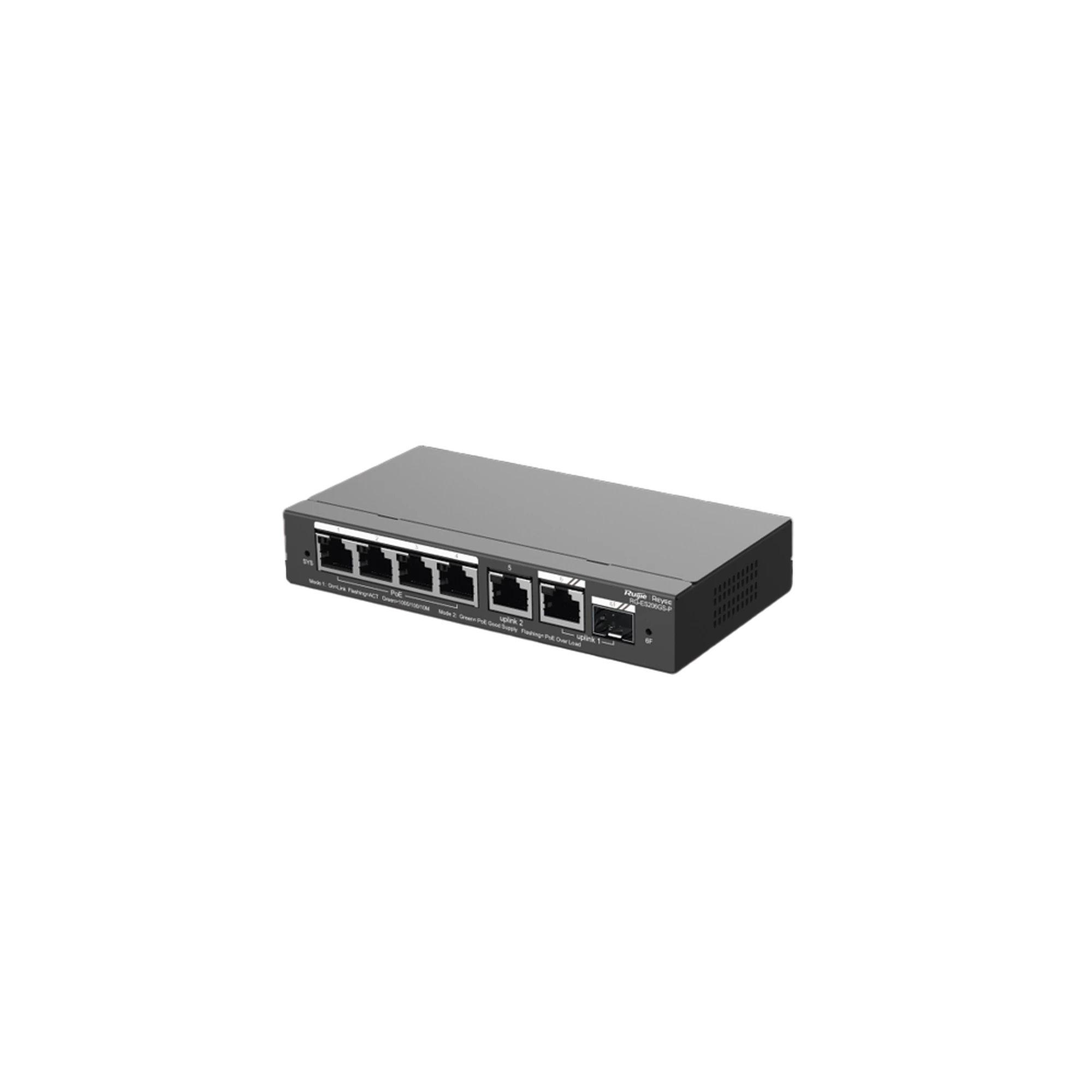 RUIJIE - Switch Administrable con 4 puertos Gigabit PoE, 2 Uplink Gigabit y 1 Uplink Gigabit para Fibra SFP en combo, gestión gratuita desde la nube