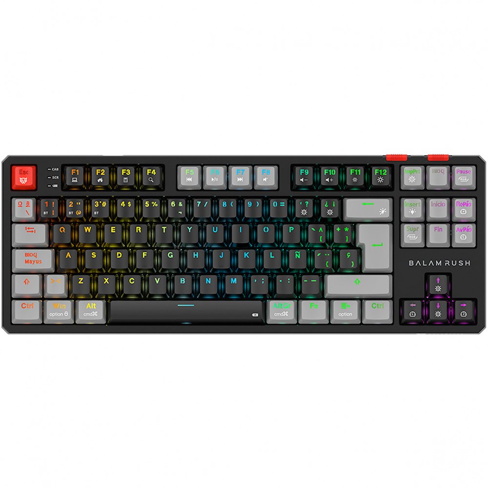 BALAM RUSH - Teclado Gamer Level Pro GK990 LED RGB TKL, Teclado Mecánico, Outemu Red, Inalámbrico, RF Inalámbrico/Bluetooth, Negro, Español